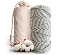 Hilo Macramé 100% de Algodón Natural - Rollo de 100m con hilo de 5mm de Diámetro con Bolsa de Tela para el Almacenamiento - Cordón o Cuerda de Algodón para Manualidades - Color Gris