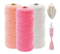 Hilo Macrame 2mm x 100 m, 3 Piezas Cuerda Macrame, Cuerda de Algodón Bohemia, Natural Juego de Macramé para Manualidades, Colgar de la Pared, Manualidades Bricolaje, Decoración Bohemia