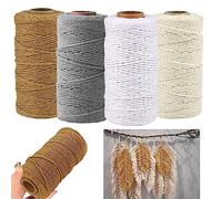 Hilo Macrame 2mm x 100m, Fiyuer 4 Piezas Hilo de Tejer, Hilo para Macramé, Cordón Natural, Macramé para DIY Craft Knitting Wall Hanging Decoration Living Room Balcony Bedroom