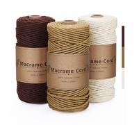 Hilo Macrame 3mm x 100m, Juego de 3 Cuerdas en Marrón, Mostaza y Beige | 300m Total Cuerda de Algodón Natural para Manualidades, Tapices y Decoración Bohemia