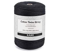 Hilo Macrame Hilo Algodon 3 mm X 300 m Macrame Cuerda de Algodón Natural,Cuerda Macramé Decoración De Pared,Cuerdas de Macram para Envolver Regalo Navidad, Colgar Fotos,DIY Artesanía, Color Negro