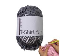 Hilo metálico para camiseta, tiras de tela brillantes tejidas a mano de 100 g, color de un solo lado, tela brillante de piel sintética para bolsas de ganchillo, cestas, gris oscuro