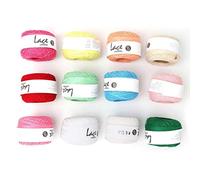 Hilo multicolor Encaje Línea delgada Crochet Hilo de algodón Mano de ganchillo Verano Luz de seda con un ganchillo para bordado a mano((12 Colors a Set))