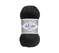 Hilo para tejer a mano 100% microfibra acrílico hilo Alize Diva efecto seda hilo ganchillo arte encaje artesanía lote de 4 madejas 400 gr 1532 yardas color (60 negro)