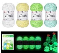 Hilo Que Brilla en La Oscuridad,ilauke Hilo Luminoso para Tejer a Mano,50g/Rollo Ovillo Lana Crochet para Tejer,4 Multicolor Hilo para Tejer a Crochet para Manualidades (Verde+Blanco+Azul+Amarillo)