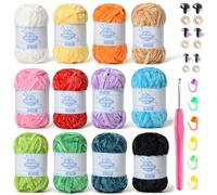 Hilos para Tejer a Mano, Pack of 12 590 yds Chunky Chenille Yarn Multicolor For Crochet Knitting Baby Blanket(C)