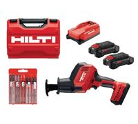 Hilti 2407072 Kit Sierra de sable SR 4-22 NURON + 2 baterías B 22-85 + cargador C 4-22 + Juego 10 hojas sierra de calar (Longitud carrera 23mm. Tasa 3000 cpm. Demoliciones de calidad. Con maletín)