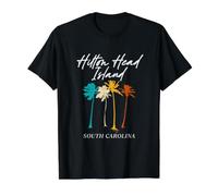 Hilton Head Island Carolina del Sur Coloridas Palmeras Retro Camiseta gráfica económica, Hombre, Negro, XL