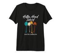 Hilton Head Island Carolina del Sur Coloridas Palmeras Retro Camiseta Premium