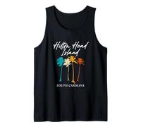 Hilton Head Island Carolina del Sur Coloridas Palmeras Retro Camiseta sin Mangas
