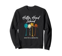 Hilton Head Island Carolina del Sur Coloridas Palmeras Retro Sudadera