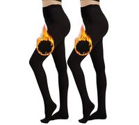 Hiltzo Medias Termicas Mujer Forro Elástico Mallas Térmicas Pantymedias Termicos de Tnvierno Cálidas,2 pares negras,S-M