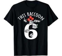HILVSZXA This Raccoon Is Now 6 Years Old 6th Birthday Racoon Party T-Shirt Black L