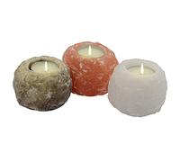 Himalaya Salt Dreams Juego de portavelas, 3 Unidades, Aprox. 400 g, Sal de Cristal de Punjab/Pakistán, Naranja, Blanco y Gris, diámetro de 7 cm
