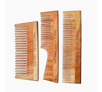 HIMALAYAN ORIGINS Peine de madera de neem para todo tipo de cabello, natural antibacteriano y antifúngico para un cuero cabelludo limpio y saludable, peine para hombres y mujeres, paquete de 3, marrón