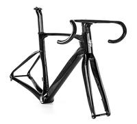 HIMALO 700c Cuadro De Bicicleta De Carretera Carbono 3K Freno De Disco Cuadro 43,5/46/48/50/52/54cm Verde Cuadro De Competición Eje Pasante F12×100mm R12×142mm, con Manillar(43.5cm)