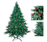 himaly Árbol de Navidad Artificial Verde 150 cm de 450 Puntas con Soporte para Navidad, 39 Frutos Rojos y 39 piñas para decoración Interior y Exterior