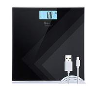 himaly Báscula baño con pantalla LCD, balanza para baño compacta, capacidad de 180kg / 400lbs, plataforma de vidrio, apagado automático, Carga USB