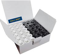 HimaPro 144 bobinas preenrolladas para máquinas de bordar, tamaño L (SA155), buenas para Brother, Babylock, Janome, Bernina, Husqvarna, Pfaff máquinas de bordar, etc. (caras de plástico negro y blanco