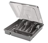 HIMAugbo Bandeja para Cubiertos con Tapa, Cubertero para Cajon con 5 Compartimentos, Caja para Cubiertos Antideslizante para Cuchillos Tenedores Cucharas Por Picnic, 30 * 30 * 7cm(Negro)