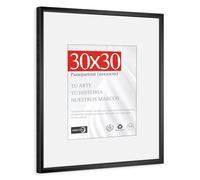 HIMEETIME® 1x Marco de Fotos 30x30 cm Aluminio Metálico Cepillado Negro | Passepartout 20x20 cm，Marco 30x30cm Cuadrado mediano Certificados y Diplomas，Solo para Montaje en Pared