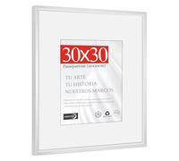 HIMEETIME® 1x Marco de Fotos 30x30 cm Aluminio Metálico Plateado | Passepartout 20x20 cm，Marco 30x30cm Cuadrado Mediano Certificados y Diplomas，Solo para Montaje en Pared