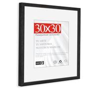 HIMEETIME® 1x Marco de Fotos 30x30 cm,Madera de Ayous,Negro,Marco con Paspartú 20x20cm | Marco Vidrio Irrompible 30x30 Cuadrado Mediano,Solo para Exhibición en Pared