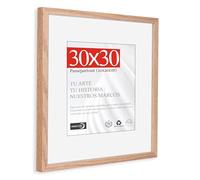 HIMEETIME® 1x Marco de Fotos - 30x30 cm Madera de Roble | Passepartout 20x20 - Marco 30x30cm Cuadrado Mediano con lámina de Plástico - Montaje en Pared