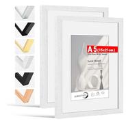 HIMEETIME® 2x Marco de fotos A5 15x21 cm Blanco de Madera marcos cuadro,Aplicable para fotos de 9 x 14 cm con paspartú o 14.8 x 21cm sin paspartú,Para Decoración Hogar marco A5