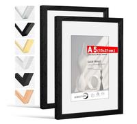 HIMEETIME® 2x Marco de fotos A5 15x21 cm Negro de Madera marcos cuadro,Aplicable para fotos de 9 x 14 cm con paspartú o 14.8 x 21cm sin paspartú,Para Decoración Hogar marco A5