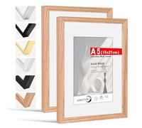 HIMEETIME® 2x Marco de fotos A5 15x21 cm Roble de Madera marcos cuadro,Aplicable para fotos de 9 x 14 cm con paspartú o 14.8 x 21cm sin paspartú,Para Decoración Hogar marco A5