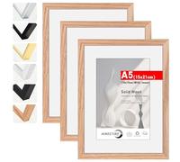 HIMEETIME® 3x Marco de fotos A5 15x21 cm Roble de Madera marcos cuadro,Aplicable para fotos de 9 x 14 cm con paspartú o 14.8 x 21cm sin paspartú,Para Decoración Hogar marco A5