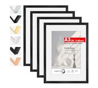 HIMEETIME® 4x Marco de fotos A3 29.7x42cm Negro de Madera marcos cuadros, con soporte de A4 (21x 29.7cm),Para Decoración de Pared y Decoración hogar marco A3
