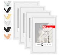 HIMEETIME® 4x Marco de fotos A4 21x30 cm Blanco de Madera marcos cuadro,Aplicable para fotos de A5 15x21 cm con paspartú o 21x 29.7cm sin paspartú,Para Decoración Hogar marco A4