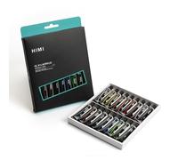 HIMI Juego de pintura acrílica, 18 colores, tubos de 12 ml, pintura a base de agua de alta viscosidad, suministros de arte para pintar lienzo, tela, madera y papel