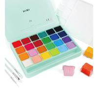HIMI Pintura Gouache 24 Colores 30ml - Diseño de Taza de Gelatina Con Pinceles No Tóxica Portátil para Artistas y Estudiantes