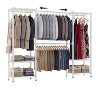 Himimi Burro de Ropa Metálico Resistente, Armario Ropero Abierto con 4 Barras Colgador y 6 Estantes Regulables, Perchero de Pie Telescópico para Dormitorio Vestidor, 35×(175-240)×180cm, Blanco