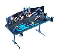 Himimi Escritorio para juegos de 160 x 75 cm, escritorio ergonómico para ordenador con alfombrilla de ratón completa, revestimiento de fibra de carbono, soporte para bebidas, gancho para auriculares y