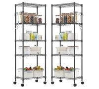 Himimi Estantería con ruedas, 2 unidades, estantería de metal con ruedas, altura ajustable, estantería de almacenamiento de pie con 5 estantes, estantería de pie con ruedas para cocina, baño, despensa