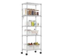 Himimi Estantería Cromada de 5 Niveles con Ruedas, Estantería de Metal Ajustable, Estantería de Pie para Cocina y Baño, 35 x 59 x 183 cm