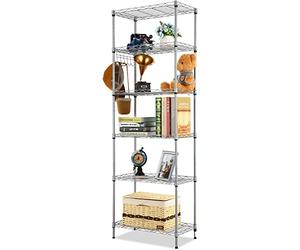 Himimi Estantería de almacenamiento con ruedas y 6 estantes, de metal con ganchos laterales de cromo, hasta 500 libras, 54 x 29 x 160 cm, color gris plateado