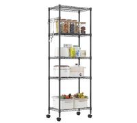 Himimi Estantería de Metal con 5 Estantes, Ajustable, con Ruedas, para Cocina, Baño, Despensa, 35 x 59 x 183 cm