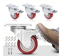Himimi Juego de 4 Ruedas Giratorias de 75mm con Freno, Ruedas para Muebles con Capacidad de Carga de 400 kg, Ruedas de Transporte de 360°, Adecuadas para Todo Tipo de Suelos (Incluye Tornillos), Rojo