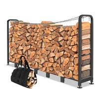 Himimi® Rejilla para leña de metal 235 x 32 x 116cm,Capacidad de carga de 1134 kg,Tamaño Ajustable Rejilla para leñero exterior,Rejilla de madera con bolsa de transporte para leña,2 cadenas antivuelco