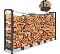 Himimi® Rejilla para leña de metal 235 x 32 x 116cm,Capacidad de carga de 1134 kg,Tamaño Ajustable Rejilla para leñero exterior,Rejilla de madera con bolsa de transporte para leña,2 cadenas antivuelco