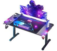 Himimi Mesa Gaming,Escritorio Gaming de Ergonómica, Escritorio Gamer de Fibra de Carbono, Escritorio de Juego con Alfombrilla de Ratón, Portavasos y Gancho para Auriculares y LED,Negro （180x70x80 cm ）