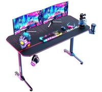 Himimi Mesa Gaming,Escritorio Gaming de Ergonómica, Escritorio Gamer de Fibra de Carbono, Escritorio de Juego con Alfombrilla de Ratón, Portavasos y Gancho para Auriculares,Negro （140x60x70 cm ）