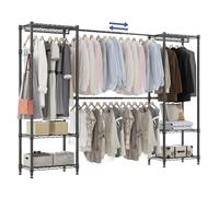Himimi Perchero Telescópico Burro Ropa con 4 Barras y 6 Estantes Ajustables en Altura, 1 Gancho, Sistema de Estanterías Telescópicas (175 - 230) x 180 cm, Adaptable a Diferentes Espacios, Negro