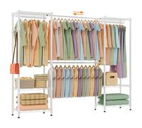 Himimi Perchero Telescópico con 4 Barras para Ropa, Armario Estable de Alta Capacidad con 6 Estantes Metálicos y 1 Gancho, Altura Ajustable, Sistema de Armario Abierto, A(175-230) x H180 cm Blanco