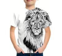 HIMKSRE Camiseta Infantil con Estampado de león, de Manga Corta, for niño y niña, con Estampado 3D de Dibujos Animados, de Verano(S35TX1927,160)